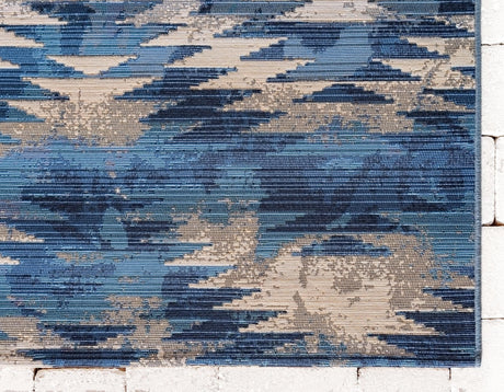 Blue 8' x 11' 4 Outdoor Modern Rectangle Area Rug Weather Resistant for Patio, Deck, Terrace, Balcony, Porch 100% Polypropylene Modern Outside Carpet for Sale at Rug Engine