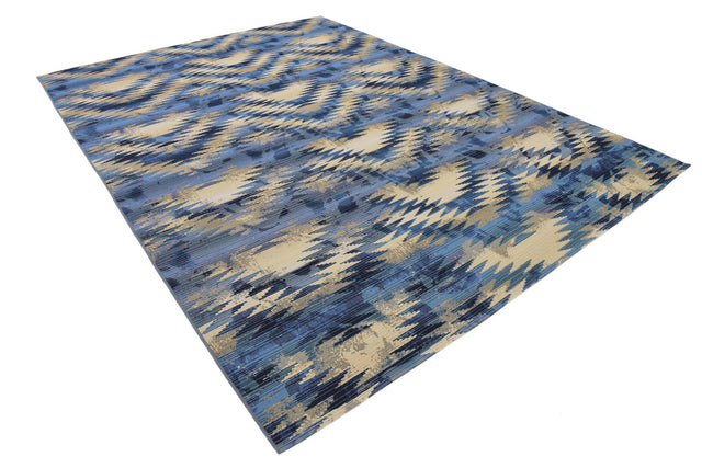 Blue 8' x 11' 4 Outdoor Modern Rectangle Rug