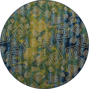 Blue 8' x 8' Outdoor Modern Round Rug