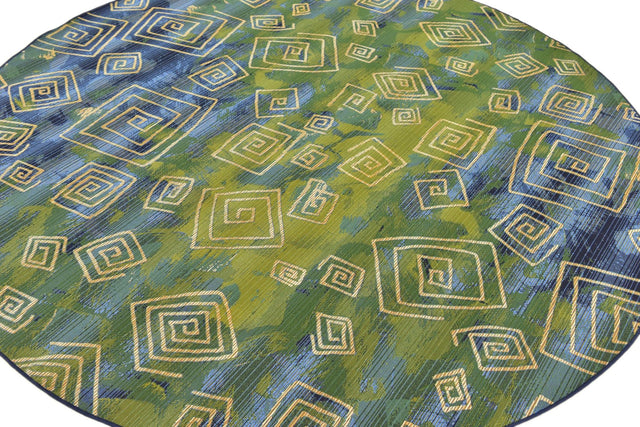 Blue 8' x 8' Outdoor Modern Round Rug