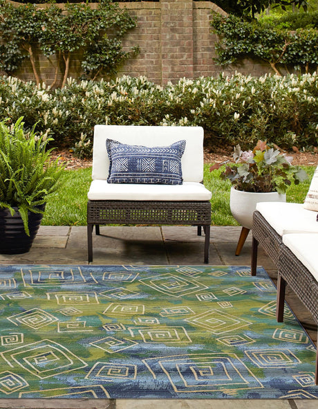 Blue 6' 1 x 6' 1 Outdoor Modern Square Rug