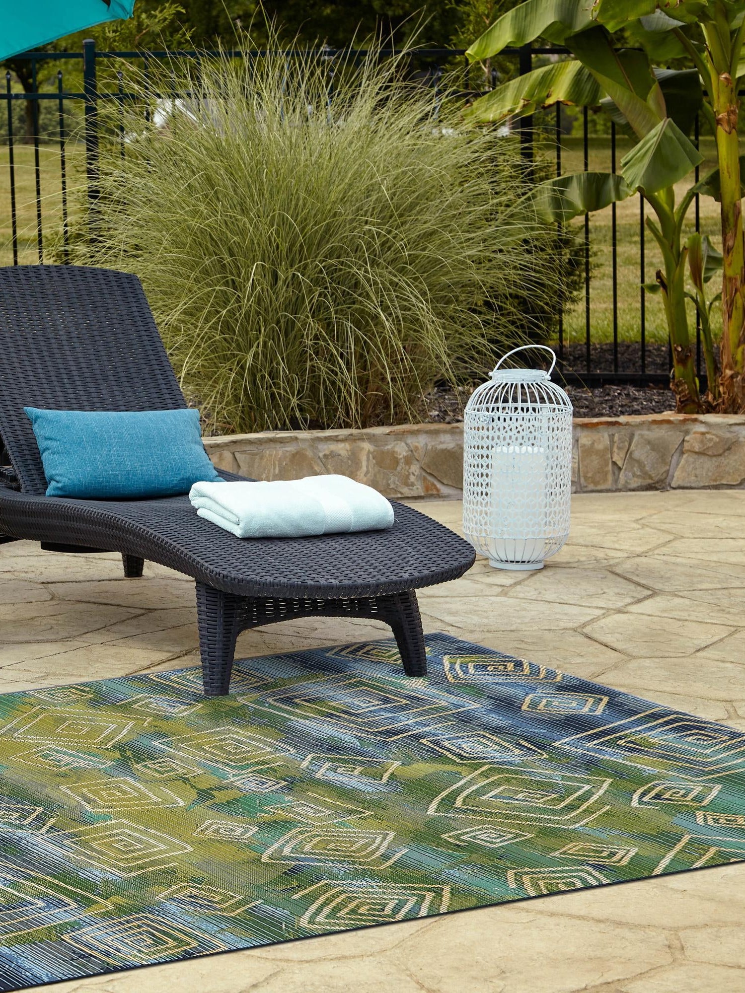Blue 10' x 12' 2 Outdoor Modern Rectangle Area Rug Weather Resistant for Patio, Deck, Terrace, Balcony, Porch 100% Polypropylene Modern Outside Carpet for Sale at Rug Engine
