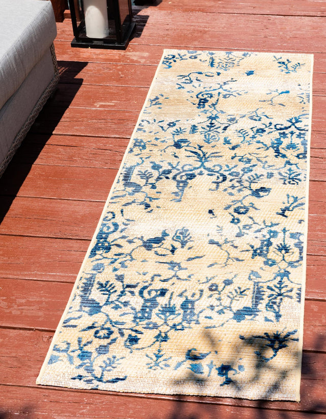 Beige 2' 7 x 5' 3 Outdoor Botanical Runner Area Rug Weather Resistant for Patio, Deck, Terrace, Balcony, Porch Polypropylene Garden Floral Tropical Carpet for Sale at Rug Engine