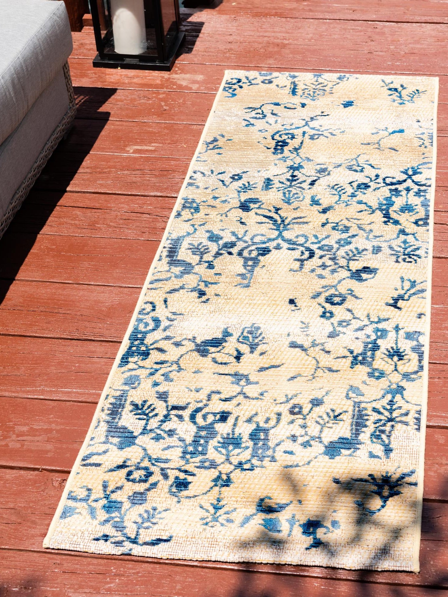 Beige 2' x 6' 1 Outdoor Botanical Runner Area Rug Weather Resistant for Patio, Deck, Terrace, Balcony, Porch Polypropylene Garden Floral Tropical Carpet for Sale at Rug Engine