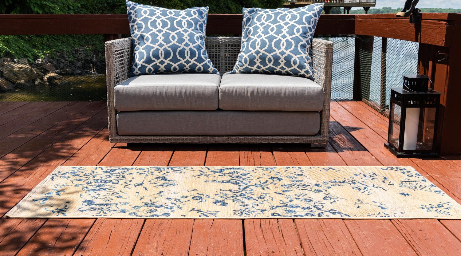 Beige 2' 7 x 5' 3 Outdoor Botanical Runner Area Rug Weather Resistant for Patio, Deck, Terrace, Balcony, Porch Polypropylene Garden Floral Tropical Carpet for Sale at Rug Engine