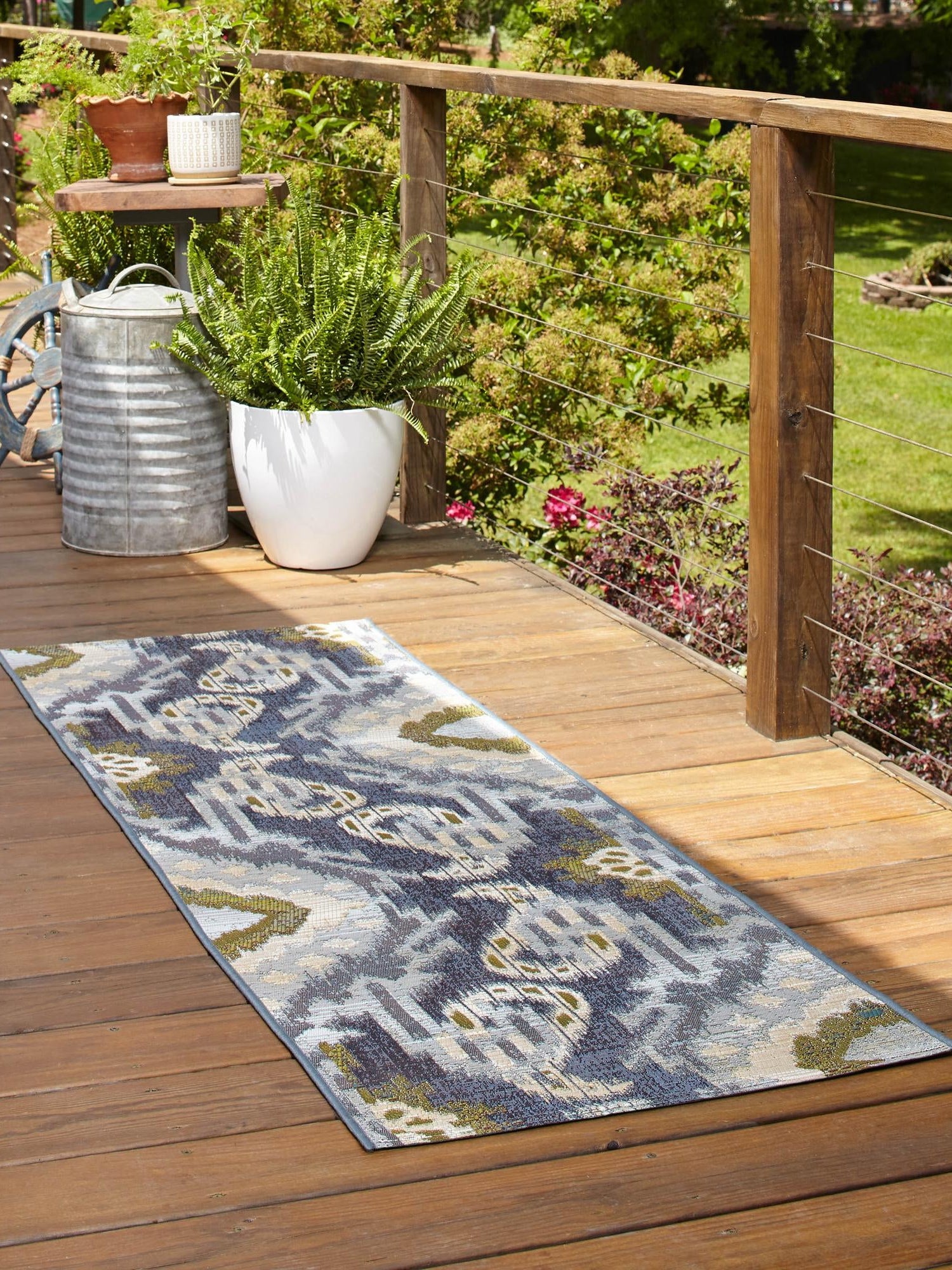 Blue 2' x 3' 11 Outdoor Modern Runner Area Rug Weather Resistant for Patio, Deck, Terrace, Balcony, Porch 100% Polypropylene Modern Outside Carpet for Sale at Rug Engine