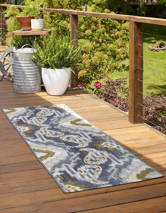 Blue 2' x 3' 11 Outdoor Modern Runner Area Rug Weather Resistant for Patio, Deck, Terrace, Balcony, Porch 100% Polypropylene Modern Outside Carpet for Sale at Rug Engine