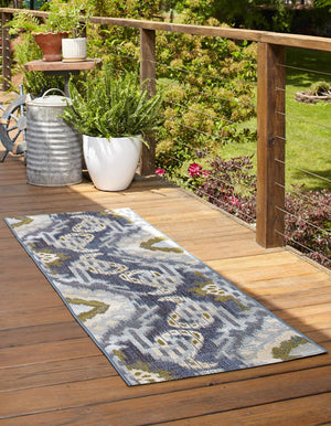 Blue 2' 7 x 10' Outdoor Modern Runner Area Rug Weather Resistant for Patio, Deck, Terrace, Balcony, Porch 100% Polypropylene Modern Outside Carpet for Sale at Rug Engine