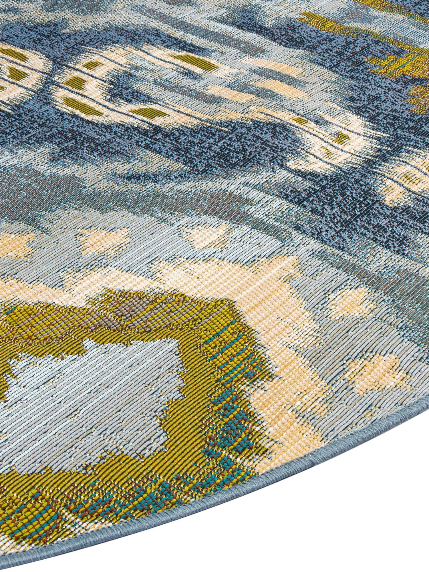 Blue 2' 7 x 2' 7 Outdoor Modern Round Area Rug Weather Resistant for Patio, Deck, Terrace, Balcony, Porch 100% Polypropylene Modern Outside Carpet for Sale at Rug Engine