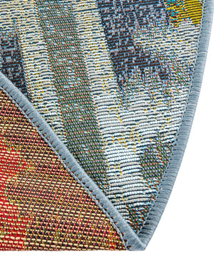 Blue 2' 7 x 2' 7 Outdoor Modern Round Area Rug Weather Resistant for Patio, Deck, Terrace, Balcony, Porch 100% Polypropylene Modern Outside Carpet for Sale at Rug Engine