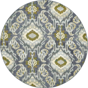Blue 8' x 8' Outdoor Modern Round Rug