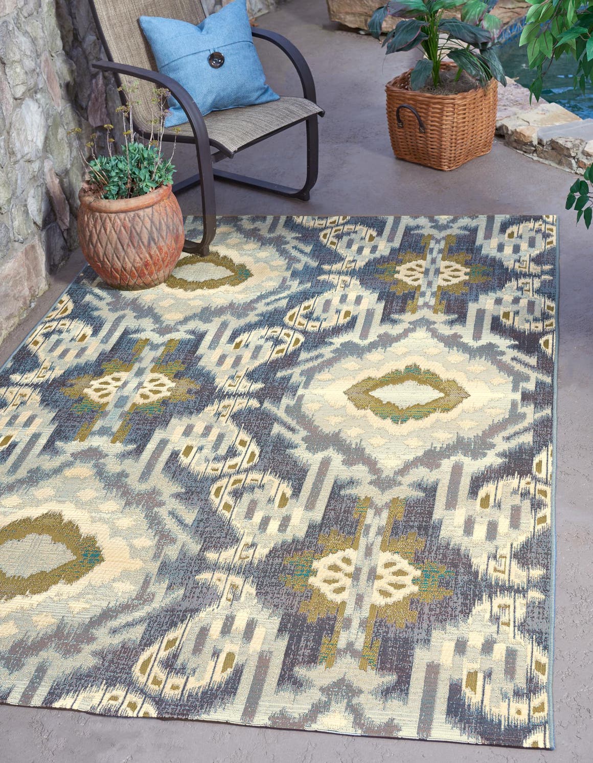 Blue 10' x 12' 2 Outdoor Modern Rectangle Area Rug Weather Resistant for Patio, Deck, Terrace, Balcony, Porch 100% Polypropylene Modern Outside Carpet for Sale at Rug Engine