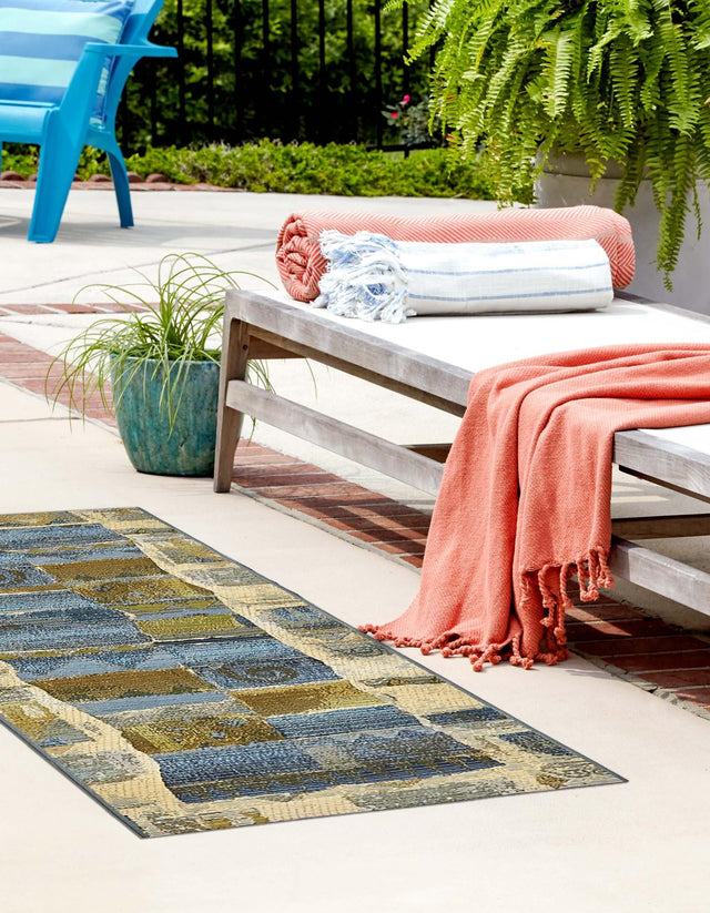 Blue 2' 7 x 5' 3 Outdoor Modern Runner Area Rug Weather Resistant for Patio, Deck, Terrace, Balcony, Porch 100% Polypropylene Modern Outside Carpet for Sale at Rug Engine