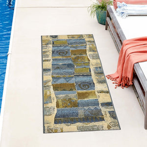 Blue 2' x 6' 1 Outdoor Modern Runner Rug