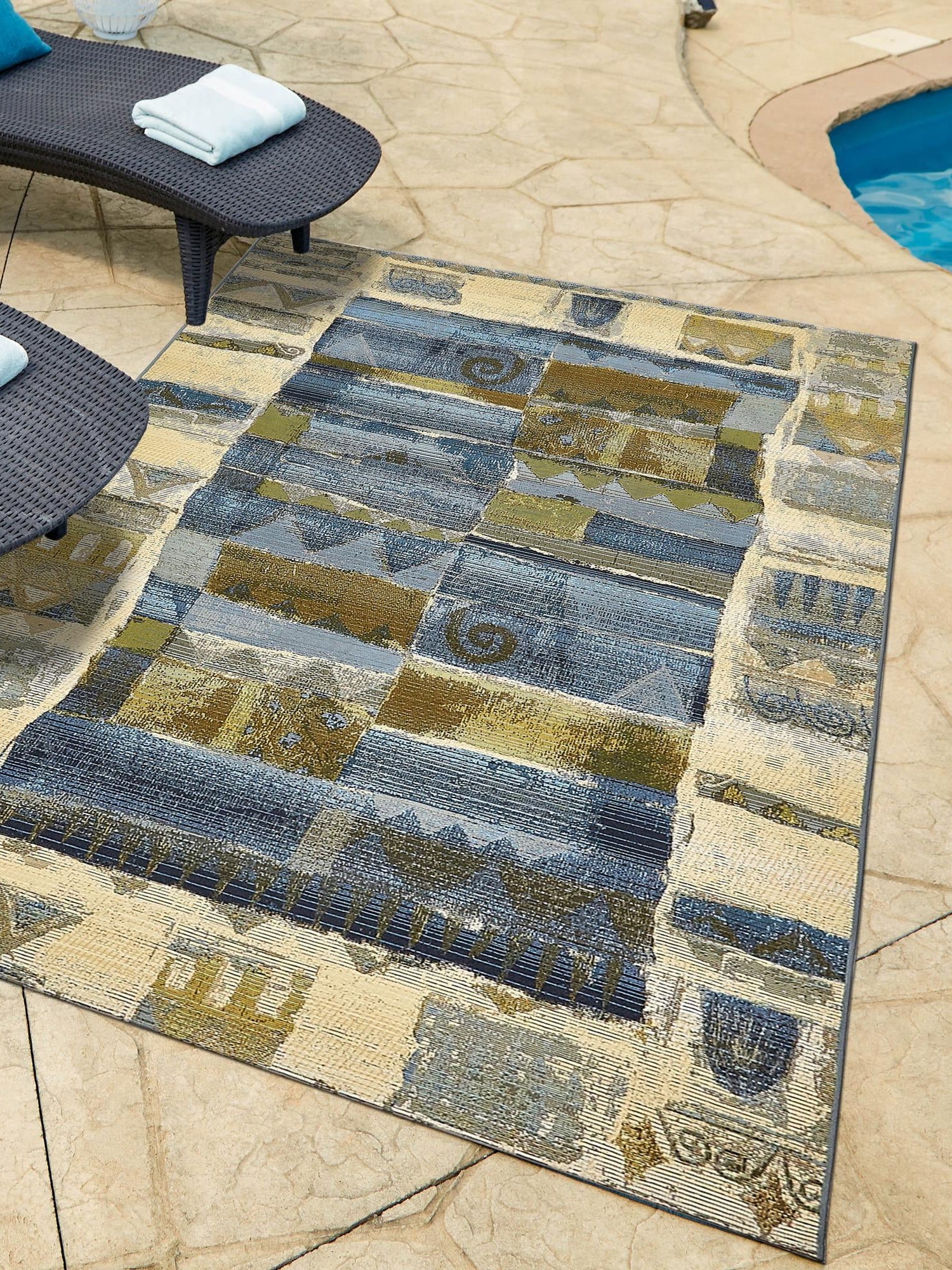 Blue 10' x 12' 2 Outdoor Modern Rectangle Area Rug Weather Resistant for Patio, Deck, Terrace, Balcony, Porch 100% Polypropylene Modern Outside Carpet for Sale at Rug Engine
