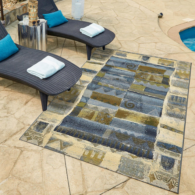 Blue 10' x 12' 2 Outdoor Modern Rectangle Rug