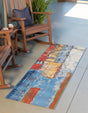 Multicolor 2' 7 x 9' Outdoor Modern Runner Area Rug Weather Resistant for Patio, Deck, Terrace, Balcony, Porch 100% Polypropylene Modern Outside Carpet for Sale at Rug Engine