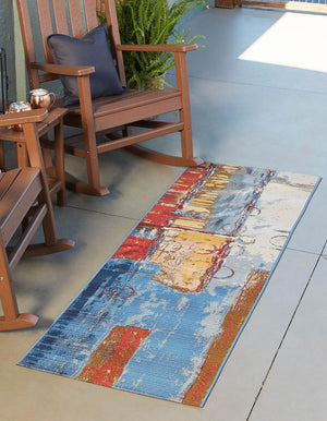 Multicolor 2' 7 x 10' Outdoor Modern Runner Area Rug Weather Resistant for Patio, Deck, Terrace, Balcony, Porch 100% Polypropylene Modern Outside Carpet for Sale at Rug Engine