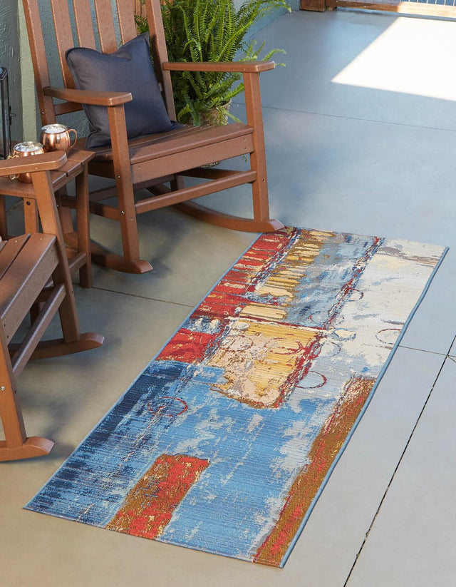 Multicolor 2' 7 x 10' Outdoor Modern Runner Area Rug Weather Resistant for Patio, Deck, Terrace, Balcony, Porch 100% Polypropylene Modern Outside Carpet for Sale at Rug Engine