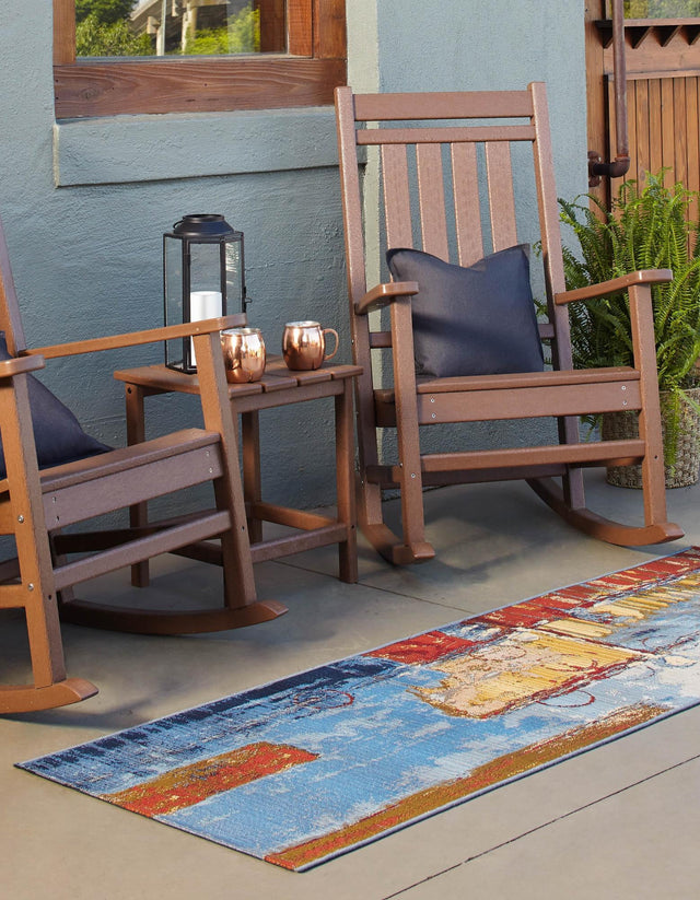 Multicolor 2' 7 x 7' Outdoor Modern Runner Area Rug Weather Resistant for Patio, Deck, Terrace, Balcony, Porch 100% Polypropylene Modern Outside Carpet for Sale at Rug Engine