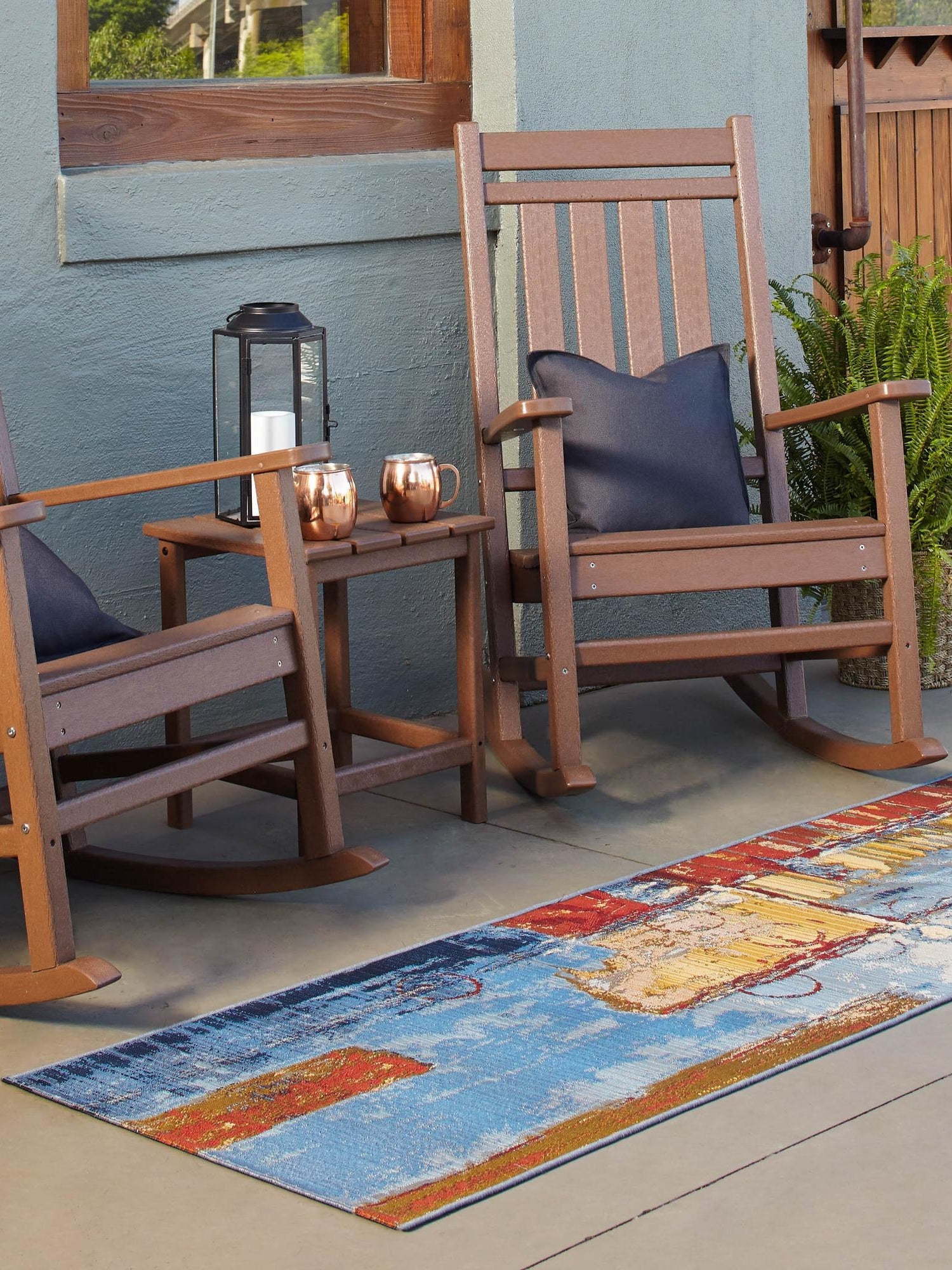 Multicolor 2' 7 x 11' Outdoor Modern Runner Area Rug Weather Resistant for Patio, Deck, Terrace, Balcony, Porch 100% Polypropylene Modern Outside Carpet for Sale at Rug Engine