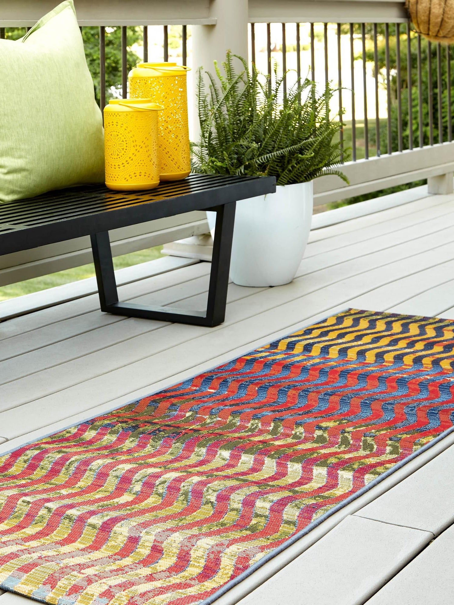 Multicolor 2' 7 x 9' Outdoor Modern Runner Area Rug Weather Resistant for Patio, Deck, Terrace, Balcony, Porch 100% Polypropylene Modern Outside Carpet for Sale at Rug Engine