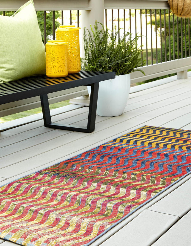 Multicolor 2' x 3' 11 Outdoor Modern Runner Area Rug Weather Resistant for Patio, Deck, Terrace, Balcony, Porch 100% Polypropylene Modern Outside Carpet for Sale at Rug Engine