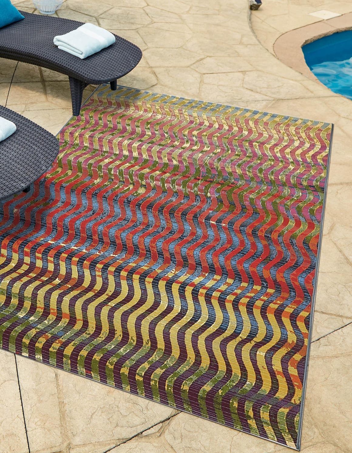 Multicolor 8' x 11' 4 Outdoor Modern Rectangle Area Rug Weather Resistant for Patio, Deck, Terrace, Balcony, Porch 100% Polypropylene Modern Outside Carpet for Sale at Rug Engine