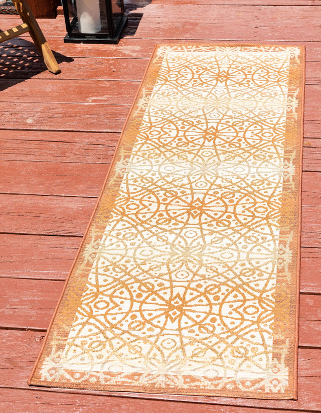 Beige and Terracotta 2' 7 x 5' 3 Outdoor Trellis Runner Area Rug Weather Resistant for Patio, Deck, Terrace, Balcony, Porch Geometric Design Water Safe Outside Carpet for Sale at Rug Engine