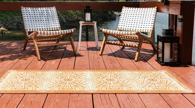 Beige and Terracotta 2' 7 x 5' 3 Outdoor Trellis Runner Area Rug Weather Resistant for Patio, Deck, Terrace, Balcony, Porch Geometric Design Water Safe Outside Carpet for Sale at Rug Engine