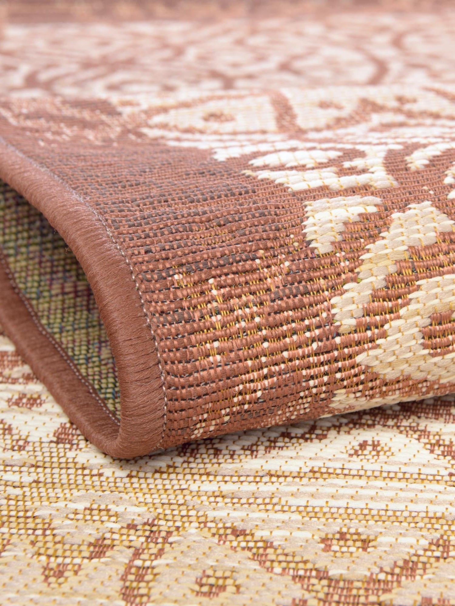 Beige and Terracotta 2' 7 x 5' 3 Outdoor Trellis Runner Area Rug Weather Resistant for Patio, Deck, Terrace, Balcony, Porch Geometric Design Water Safe Outside Carpet for Sale at Rug Engine