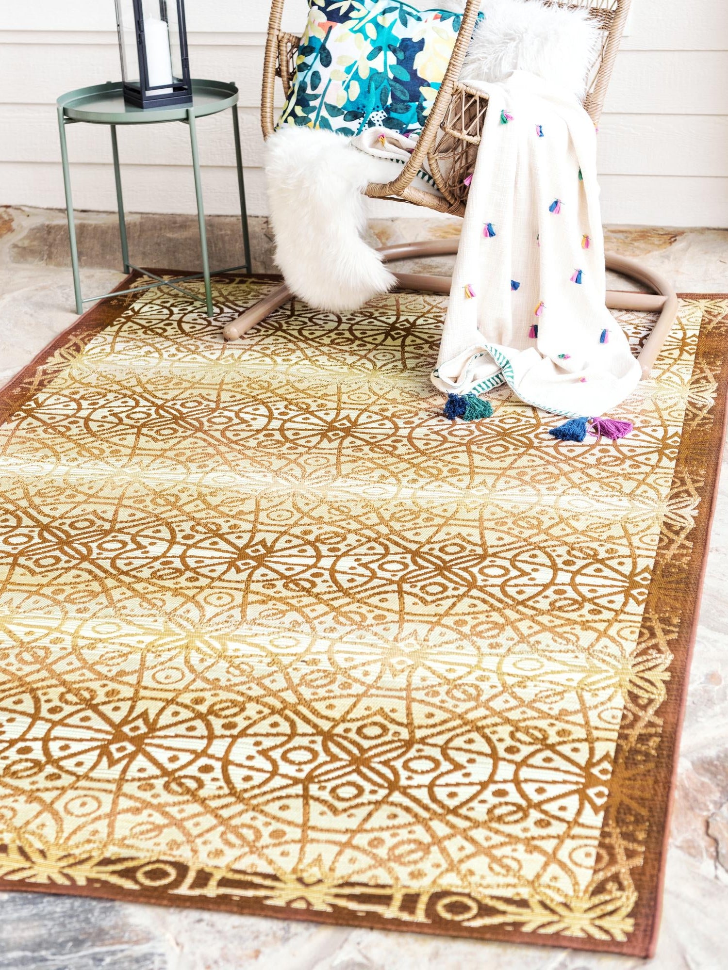 Beige and Terracotta 10' x 12' 2 Outdoor Trellis Rectangle Area Rug Weather Resistant for Patio, Deck, Terrace, Balcony, Porch Geometric Design Water Safe Outside Carpet for Sale at Rug Engine