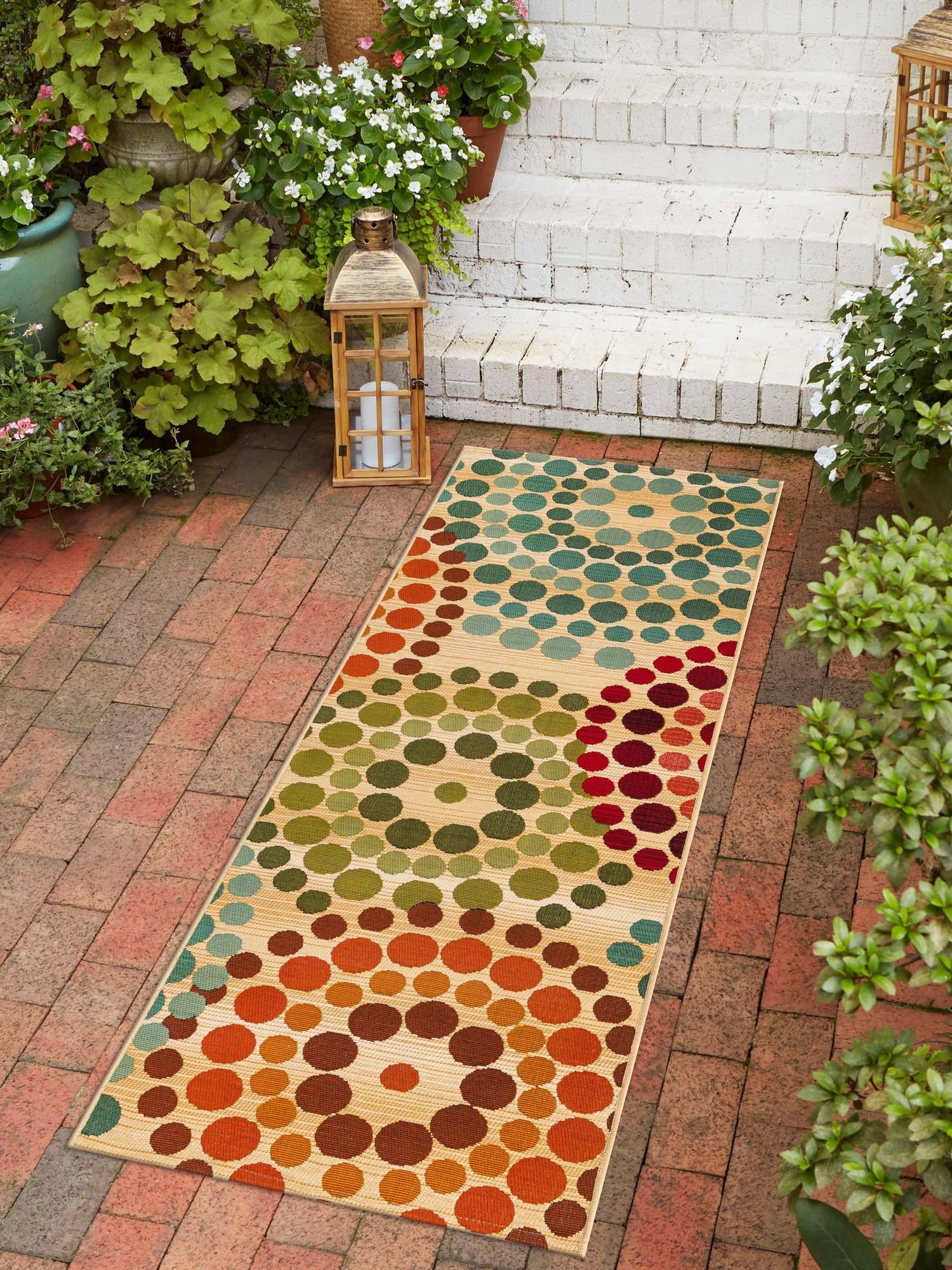 Beige 2' 7 x 7' 1 Outdoor Modern Runner Area Rug Weather Resistant for Patio, Deck, Terrace, Balcony, Porch 100% Polypropylene Modern Outside Carpet for Sale at Rug Engine