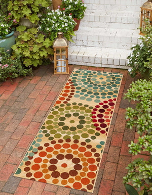 Beige 2' 7 x 9' Outdoor Modern Runner Area Rug Weather Resistant for Patio, Deck, Terrace, Balcony, Porch 100% Polypropylene Modern Outside Carpet for Sale at Rug Engine