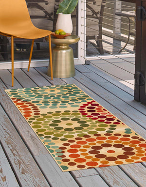 Beige 2' 7 x 11' Outdoor Modern Runner Area Rug Weather Resistant for Patio, Deck, Terrace, Balcony, Porch 100% Polypropylene Modern Outside Carpet for Sale at Rug Engine