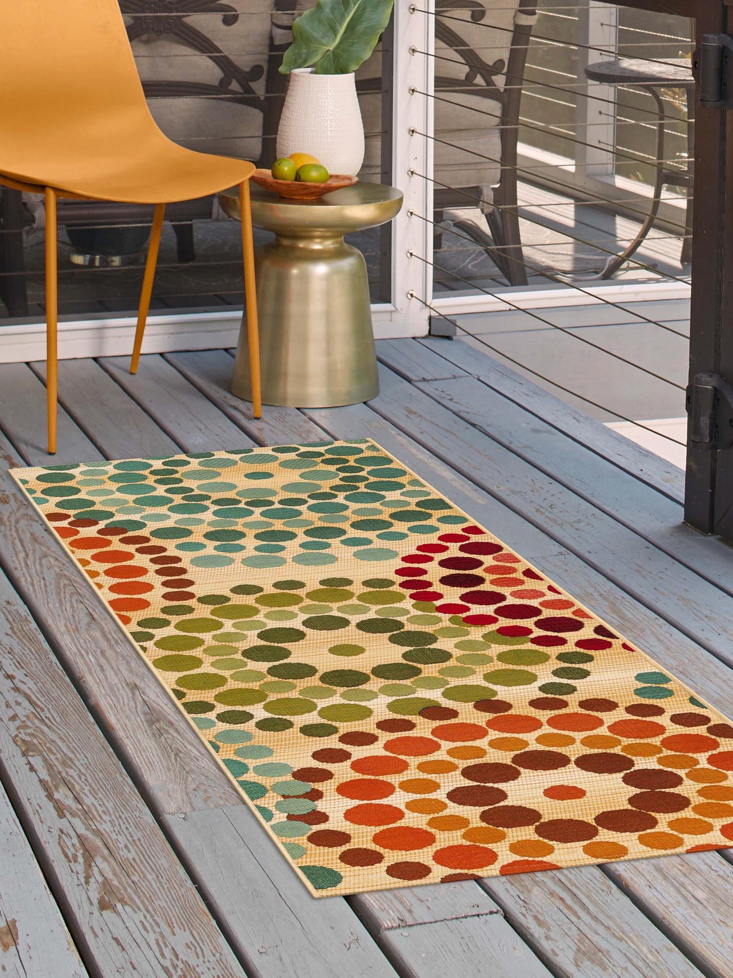Beige 2' 7 x 7' 1 Outdoor Modern Runner Area Rug Weather Resistant for Patio, Deck, Terrace, Balcony, Porch 100% Polypropylene Modern Outside Carpet for Sale at Rug Engine