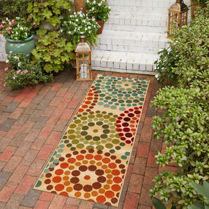 Beige 2' 7 x 11' Outdoor Modern Runner Area Rug Weather Resistant for Patio, Deck, Terrace, Balcony, Porch 100% Polypropylene Modern Outside Carpet for Sale at Rug Engine
