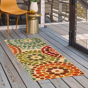 Beige 2' 7 x 11' Outdoor Modern Runner Area Rug Weather Resistant for Patio, Deck, Terrace, Balcony, Porch 100% Polypropylene Modern Outside Carpet for Sale at Rug Engine
