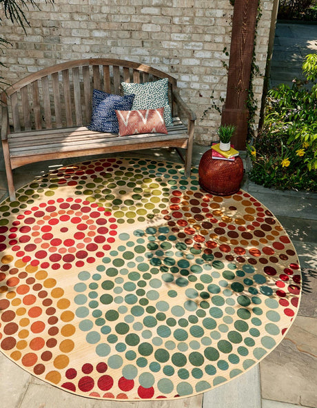 Beige 6' 1 x 6' 1 Outdoor Modern Round Rug