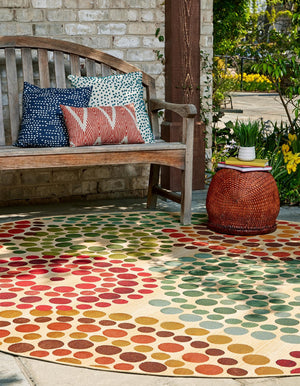 Beige 2' 7 x 2' 7 Outdoor Modern Round Area Rug Weather Resistant for Patio, Deck, Terrace, Balcony, Porch 100% Polypropylene Modern Outside Carpet for Sale at Rug Engine