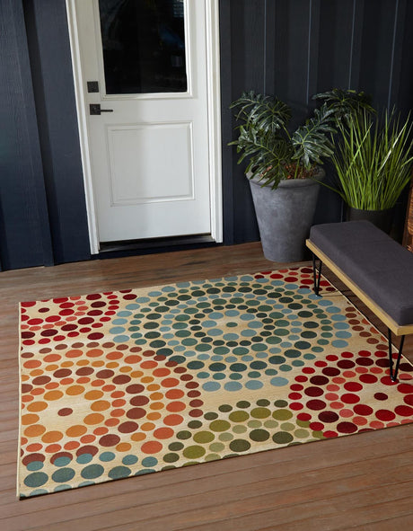 Beige 8' x 8' Outdoor Modern Square Rug