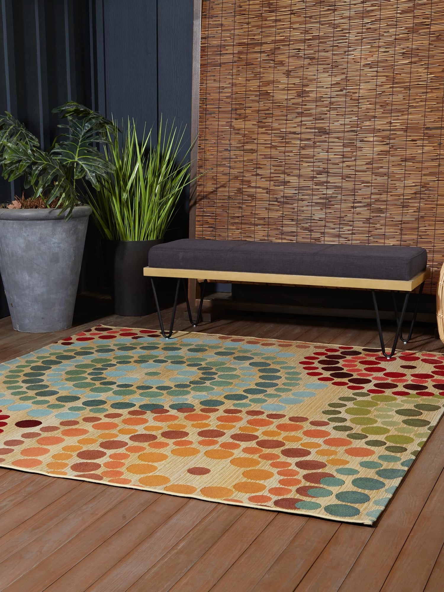 Beige 7' 10 x 7' 10 Outdoor Modern Square Area Rug Weather Resistant for Patio, Deck, Terrace, Balcony, Porch 100% Polypropylene Modern Outside Carpet for Sale at Rug Engine