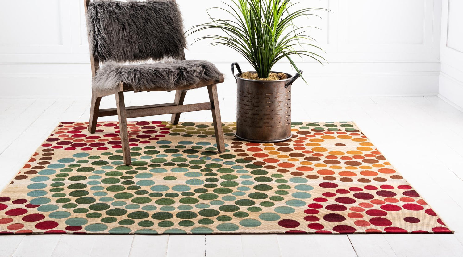Beige 6' 1 x 6' 1 Outdoor Modern Square Area Rug Weather Resistant for Patio, Deck, Terrace, Balcony, Porch 100% Polypropylene Modern Outside Carpet for Sale at Rug Engine