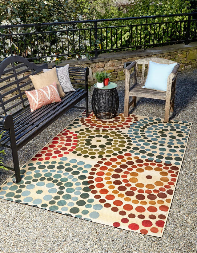 Beige 2' 2 x 3' 1 Outdoor Modern Rectangle Area Rug Weather Resistant for Patio, Deck, Terrace, Balcony, Porch 100% Polypropylene Modern Outside Carpet for Sale at Rug Engine