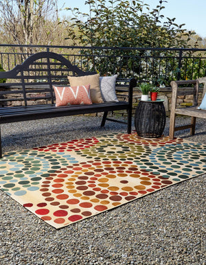 Beige 2' 2 x 3' 1 Outdoor Modern Rectangle Area Rug Weather Resistant for Patio, Deck, Terrace, Balcony, Porch 100% Polypropylene Modern Outside Carpet for Sale at Rug Engine