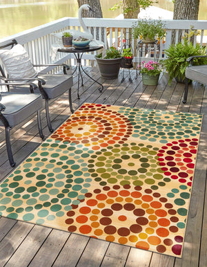 Beige 2' 2 x 3' 1 Outdoor Modern Rectangle Area Rug Weather Resistant for Patio, Deck, Terrace, Balcony, Porch 100% Polypropylene Modern Outside Carpet for Sale at Rug Engine