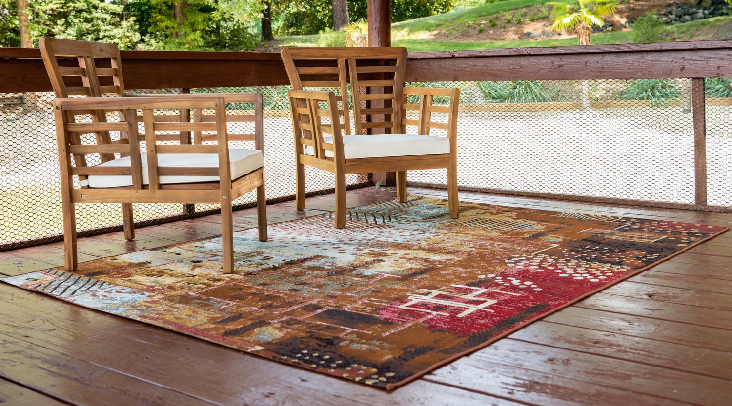 Multicolor 4' 1 x 6' 1 Outdoor Modern Rectangle Area Rug Weather Resistant for Patio, Deck, Terrace, Balcony, Porch 100% Polypropylene Modern Outside Carpet for Sale at Rug Engine