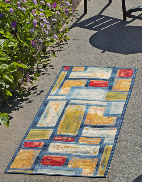 Multicolor 2' x 6' 1 Outdoor Modern Runner Rug