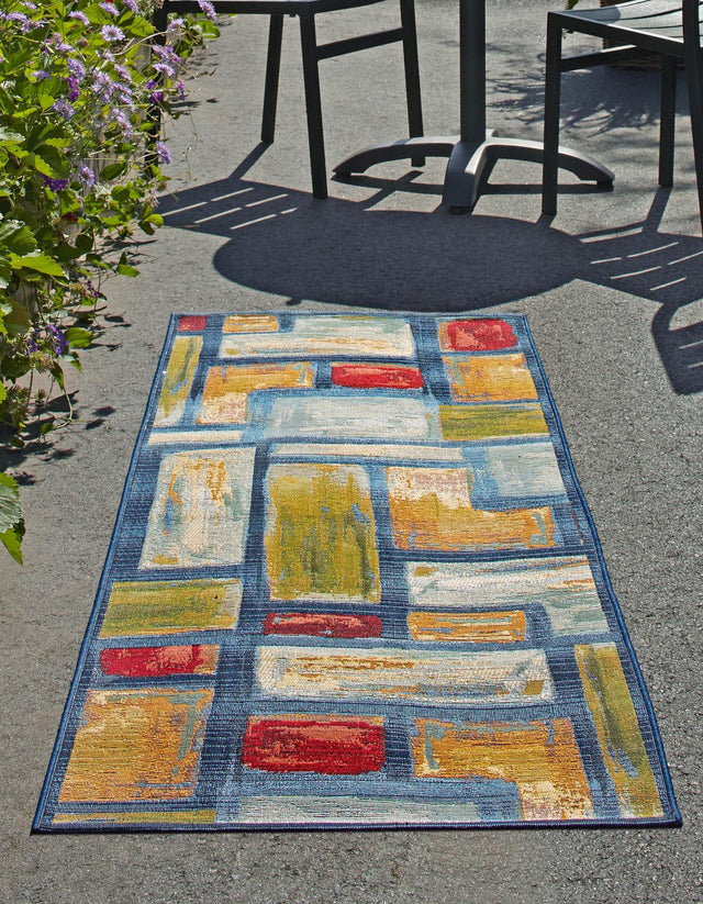 Multicolor 2' 7 x 12' Outdoor Modern Runner Area Rug Weather Resistant for Patio, Deck, Terrace, Balcony, Porch 100% Polypropylene Modern Outside Carpet for Sale at Rug Engine