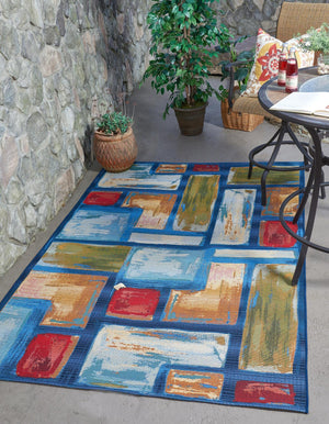 Multicolor 2' 2 x 3' 1 Outdoor Modern Rectangle Area Rug Weather Resistant for Patio, Deck, Terrace, Balcony, Porch 100% Polypropylene Modern Outside Carpet for Sale at Rug Engine